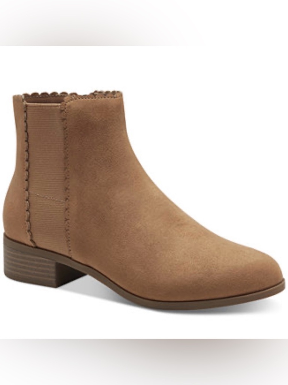 NWT Women’s Charter Club Daxi Tan Suede Scalloped Chelsea Ankle Boot